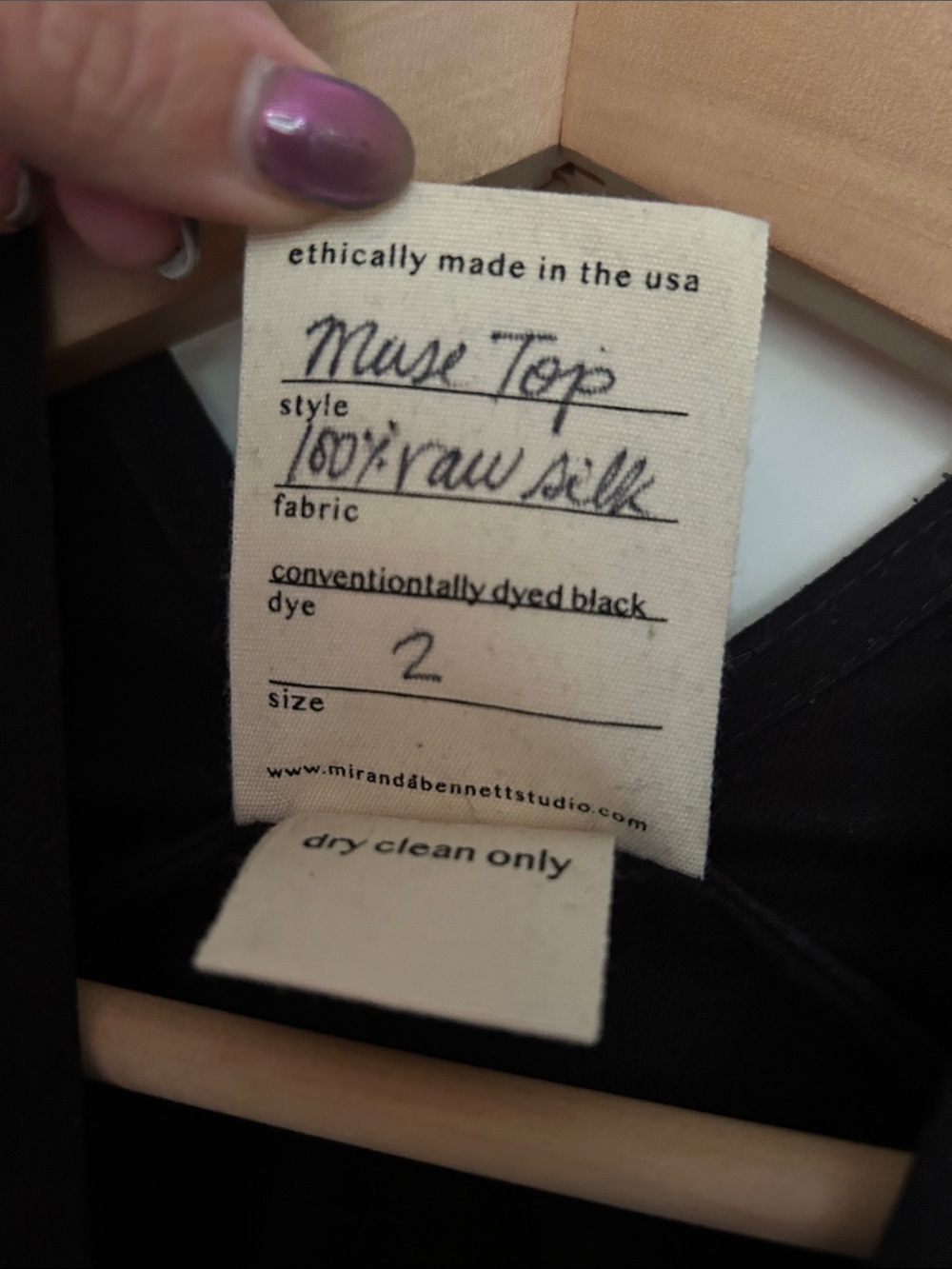 Miranda Bennett Black Raw Silk V-Neck Women's Top - Picture 4 of 5